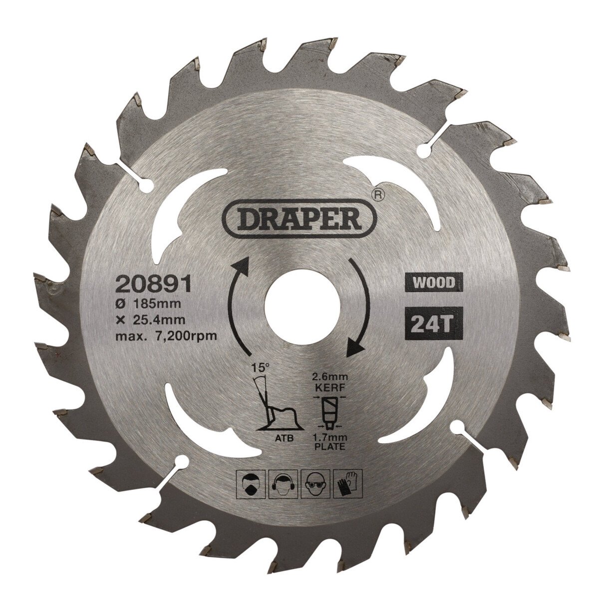 Draper 20891 SBW4 Tct Circular Saw Blade For Wood, 185 X 25.4mm, 24 T