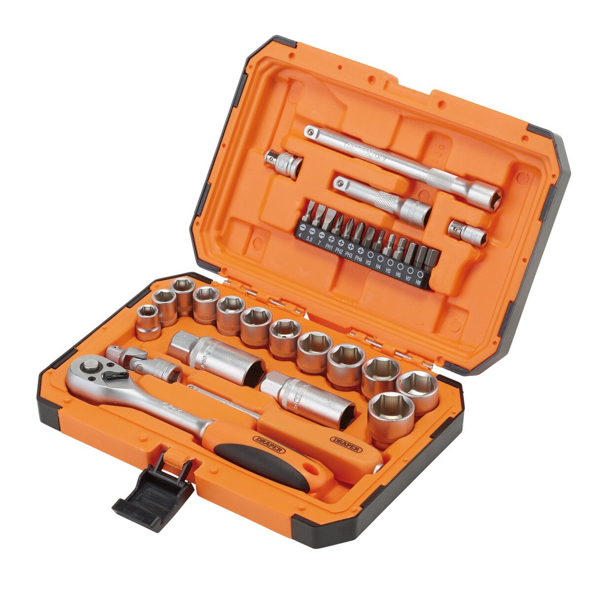 Draper 22110 10mm-22mm Hi-Torq 6 Point Socket Set 1/4in And 3/8in Drive (34 Piece) 