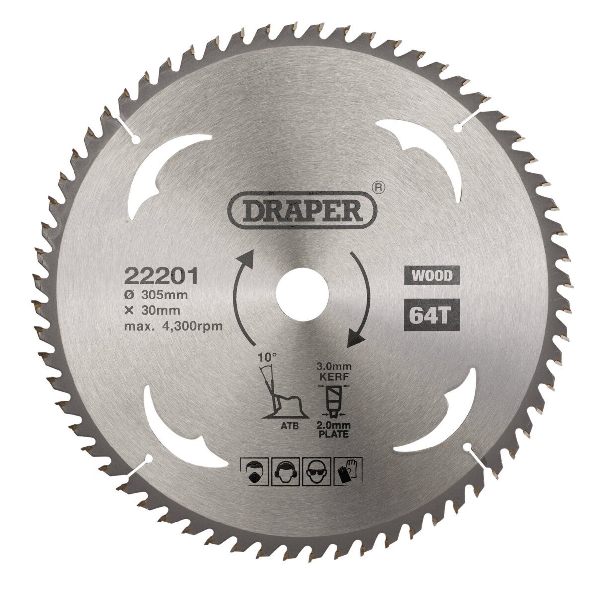 Draper 22201 SBW16 Tct Circular Saw Blade For Wood, 305 X 30mm, 64 T