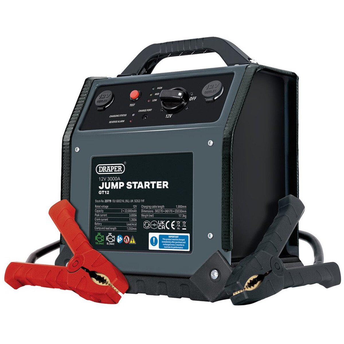 Draper 23779 12V Jump Starter, 3000A
