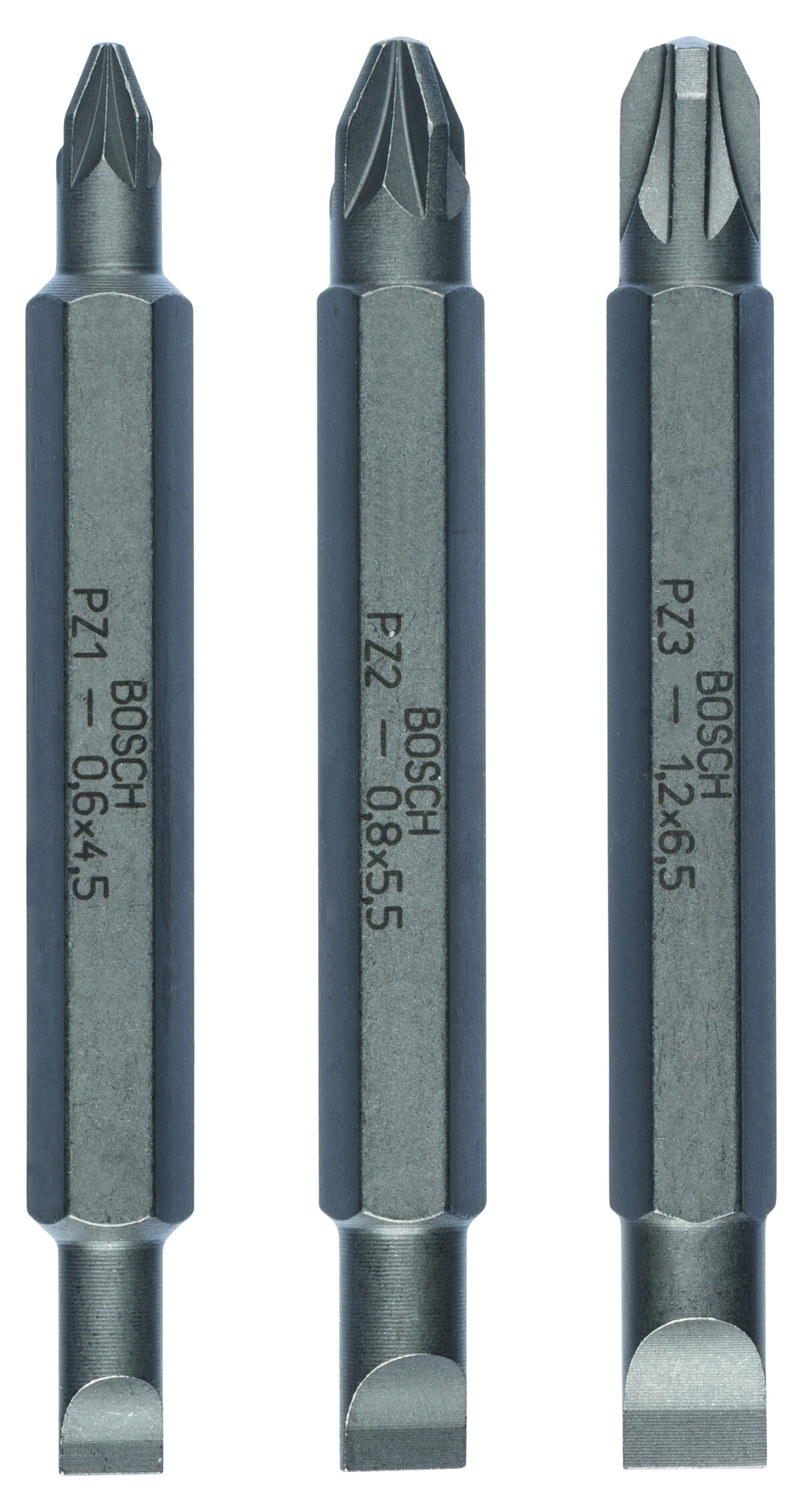 Bosch 2607001747 Mixed pack of 3 double ended bits. LS 1.2x6.5-Pz 3 (× 1)LS 0.6x4.5-Pz 1...