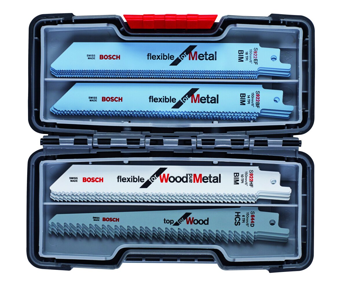 Bosch 2607010902 20-Piece Reciprocating Saw Blade Set Wood And Metal S 922 Ef (5X); S 922 Bf (5X); S 922 Hf (5X); S 644 D (5X) (1 Pack Of 20)