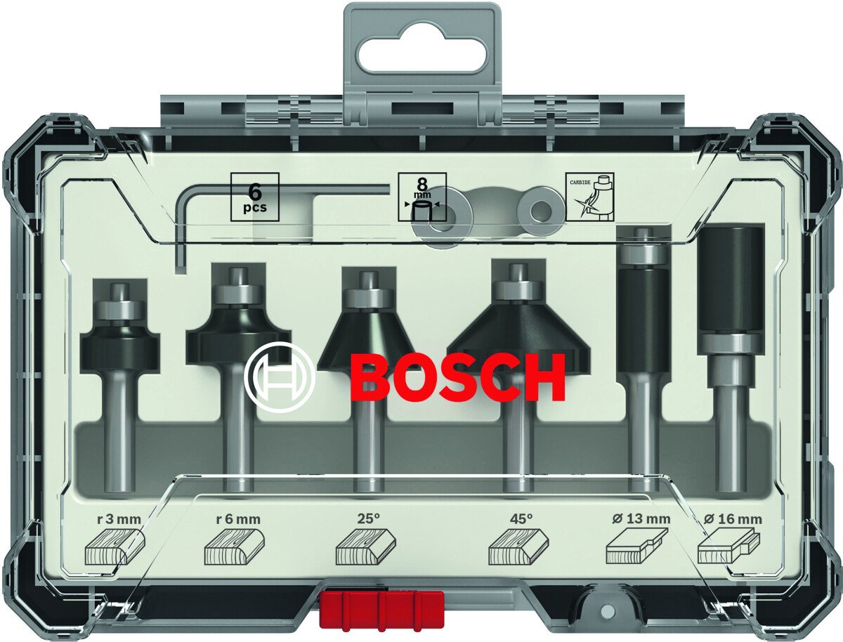 Bosch 2607017470 Router Bit Set 6 Pcs Trim&Edging 1/4" Shank 6-Piece Trim And Edging Router Bit Set With 1/4" Shank Diameter. (1 Pack Of 6)