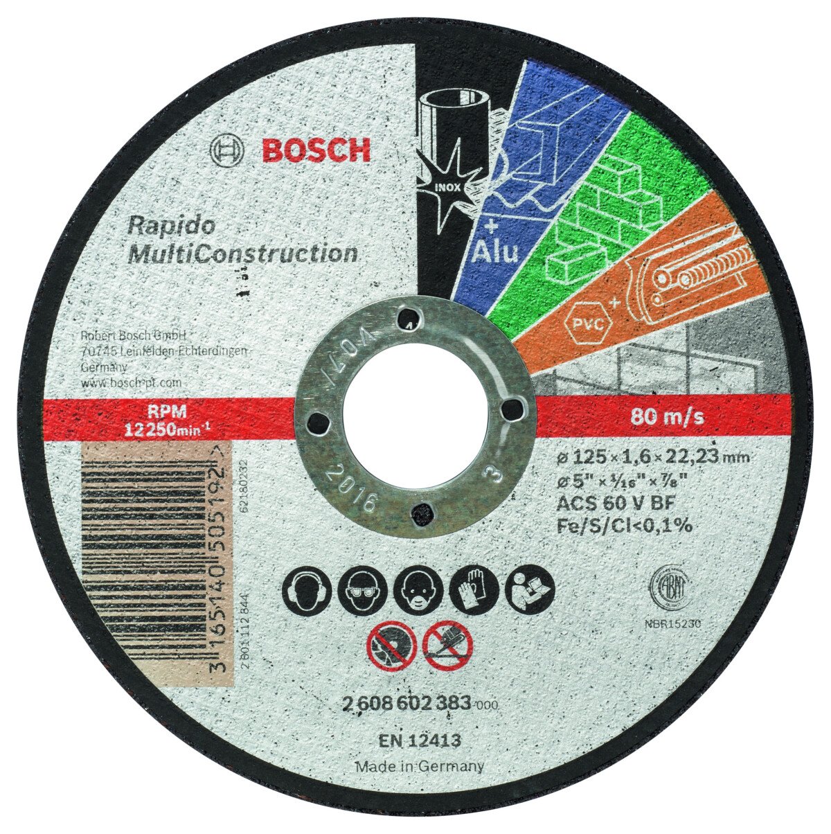 Bosch PRO 2608602383 Rapido Multi Construction Straight Cutting Disc Acs 46 V Bf, 125mm, 1,6mm (25 Packs Of 1)