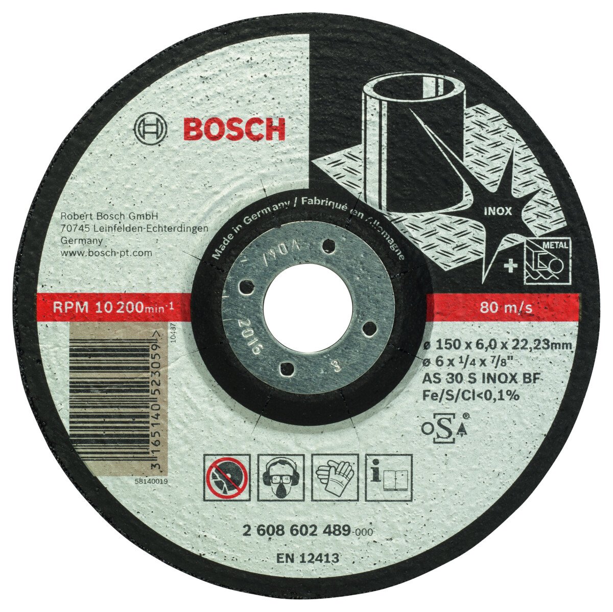 Bosch PRO 2608602489 Expert For Inox Grinding Disc With Depressed Centre As 30 S Inox Bf, 150mm, 6,0mm (10 Packs Of 1)