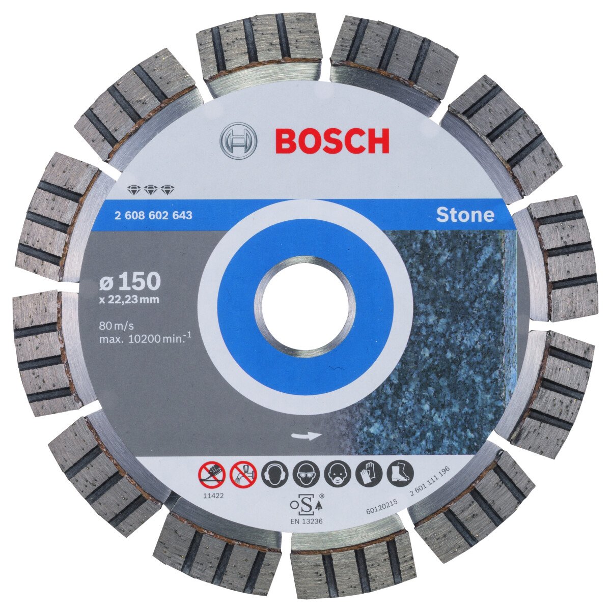 Bosch PRO 2608602643 Diamond Cutting Disc Best For Stone 150 X 22,23 X 2,4 X 12mm (1 Pack Of 1)