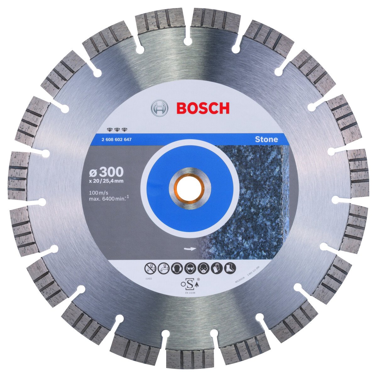 Bosch PRO 2608602647 Diamond Cutting Disc Best For Stone 300 X 20,00+25,40 X 2,8 X 15mm (1 Pack Of 1)