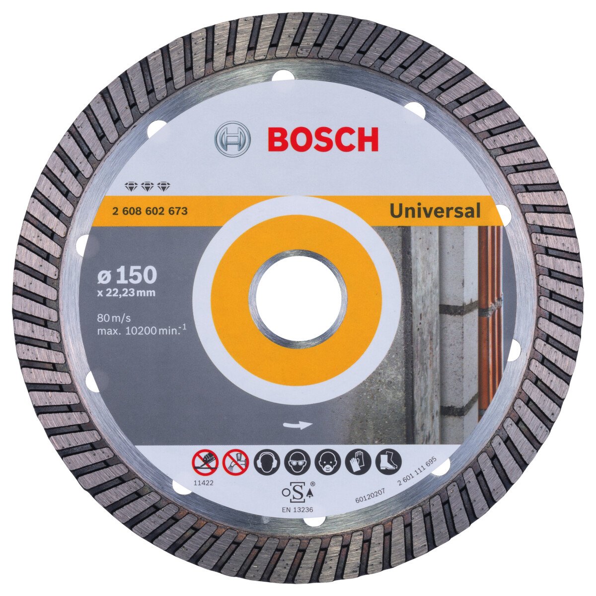 Bosch 2608602673 Diamond Cutting Disc Best For Universal Turbo 150 X 22,23 X 2,4 X 12mm (1 Pack Of 1)