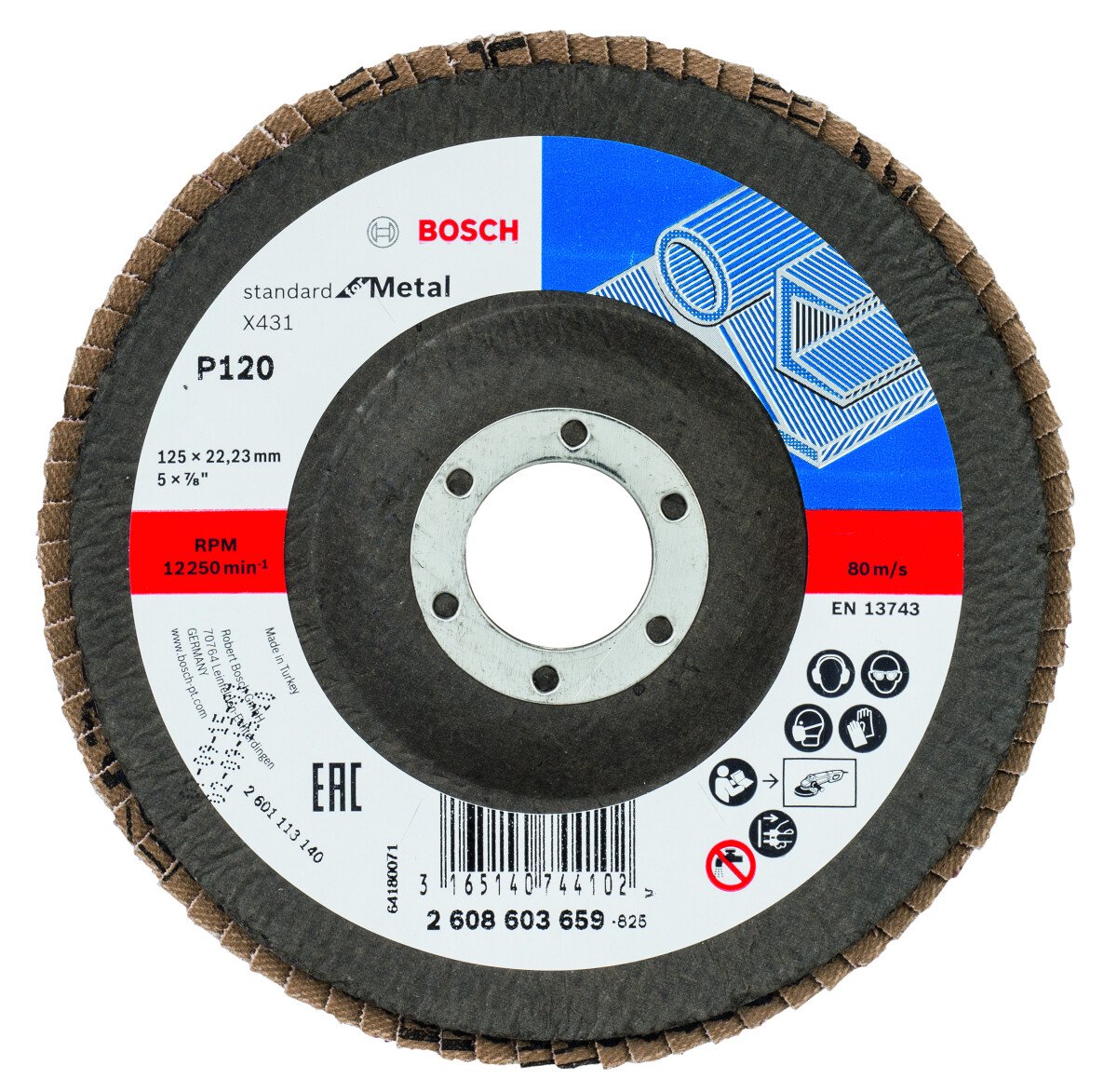 Bosch 2608603659 X431 Flap Disc, Standard For Metal 125mm, 22.23mm, 120 (10 Packs Of 1)