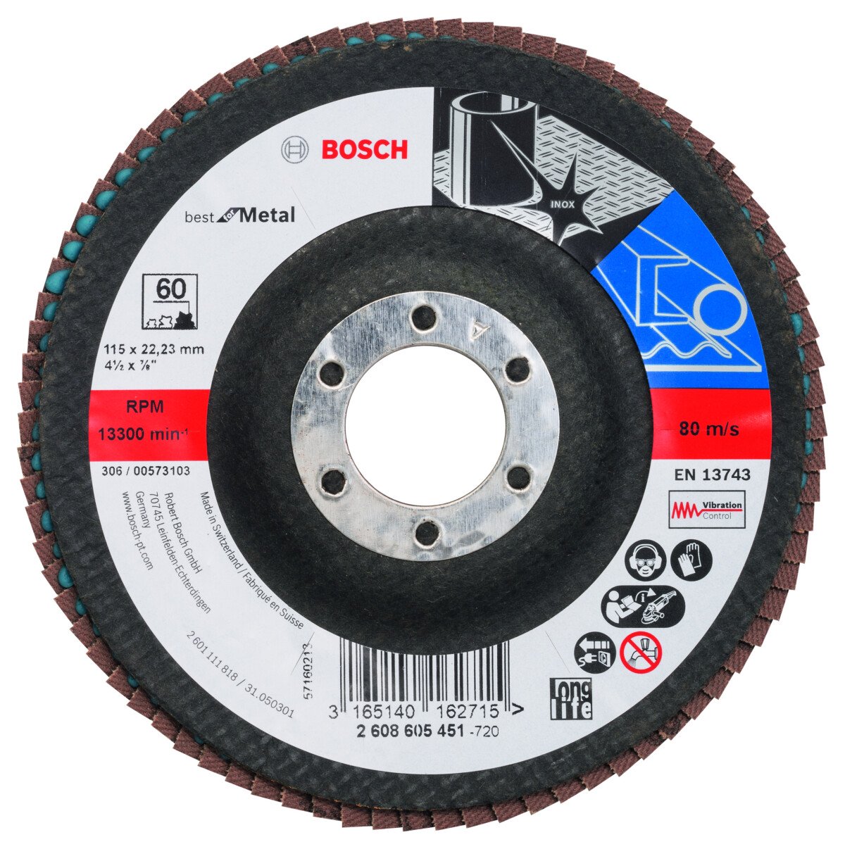 Bosch PRO 2608605451 Flap Sanding discs for Angle Grinders . 115x22 G60