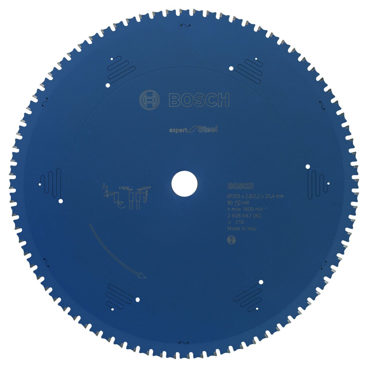 Bosch 2608643062 Circular Saw Blade Expert For Steel 355 X 25,4 X 2,6mm, 80 (1 Pack Of 1)