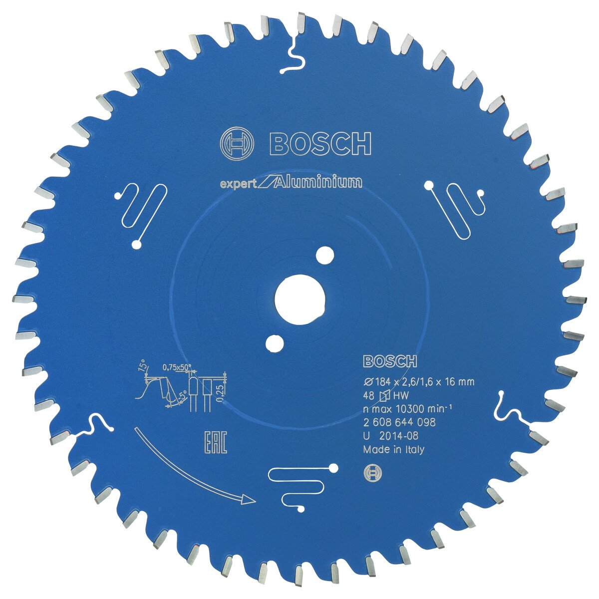 Bosch 2608644098 Circular Saw Blade Expert For Aluminium 184 X 16 X 2,6mm, 48 (1 Pack Of 1)