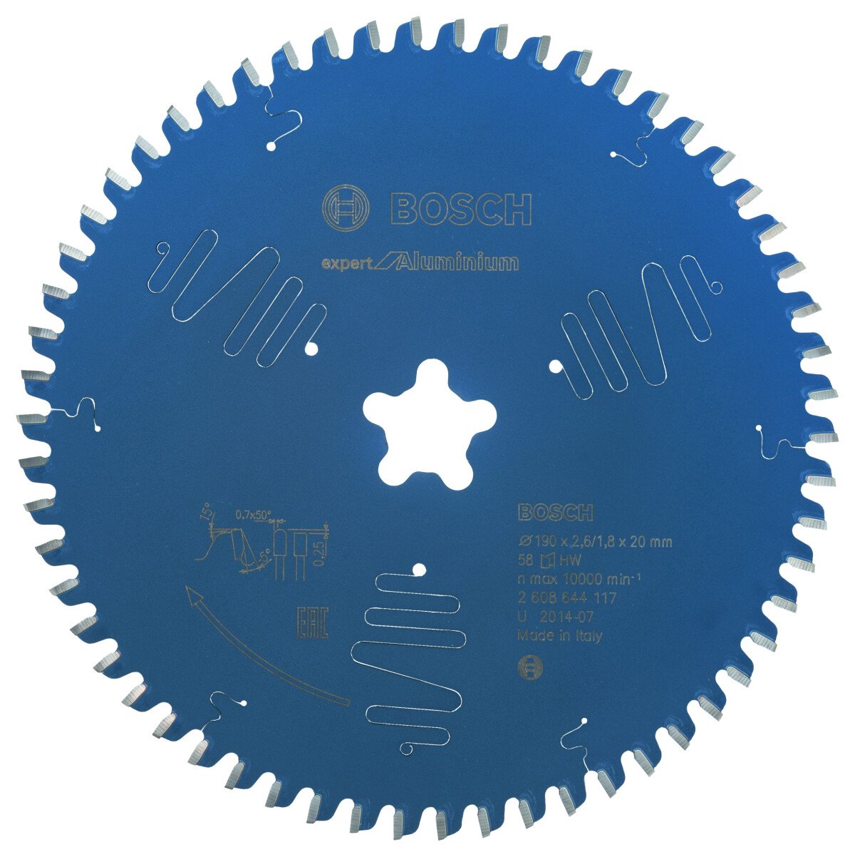 Bosch 2608644117 Circular Saw Blade Expert For Aluminium 190 X 2,6mm, 58 (1 Pack Of 1)