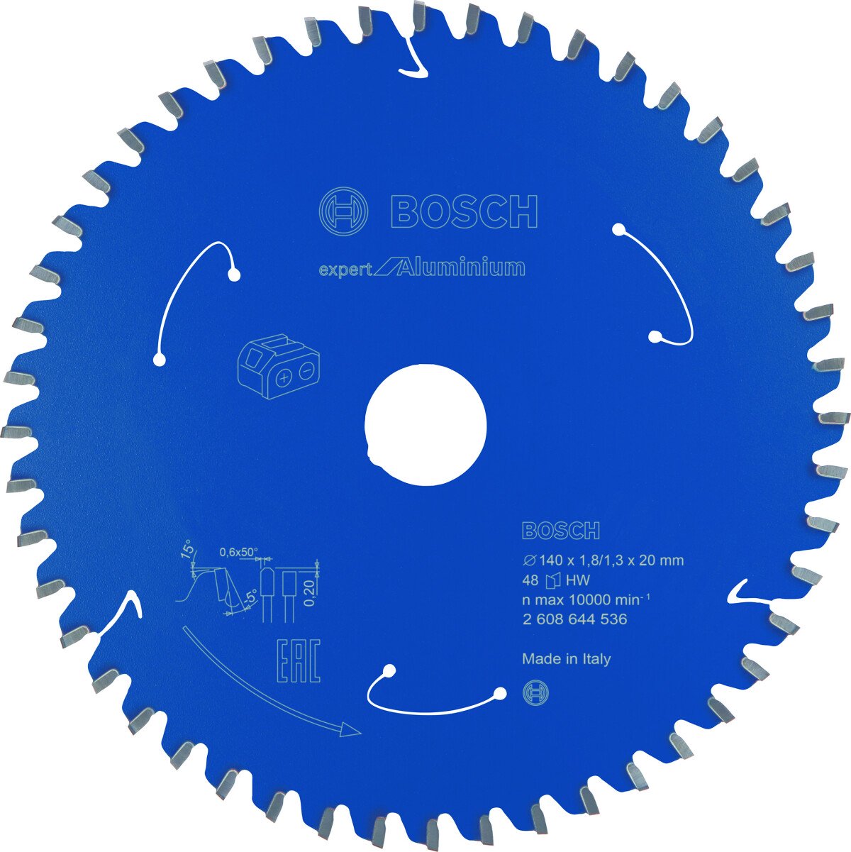 Bosch 2608644536 Expert For Aluminium Circular Saw Blade For Cordless Saws 140X1.8/1.3X20 T48 (1 Pack Of 1)
