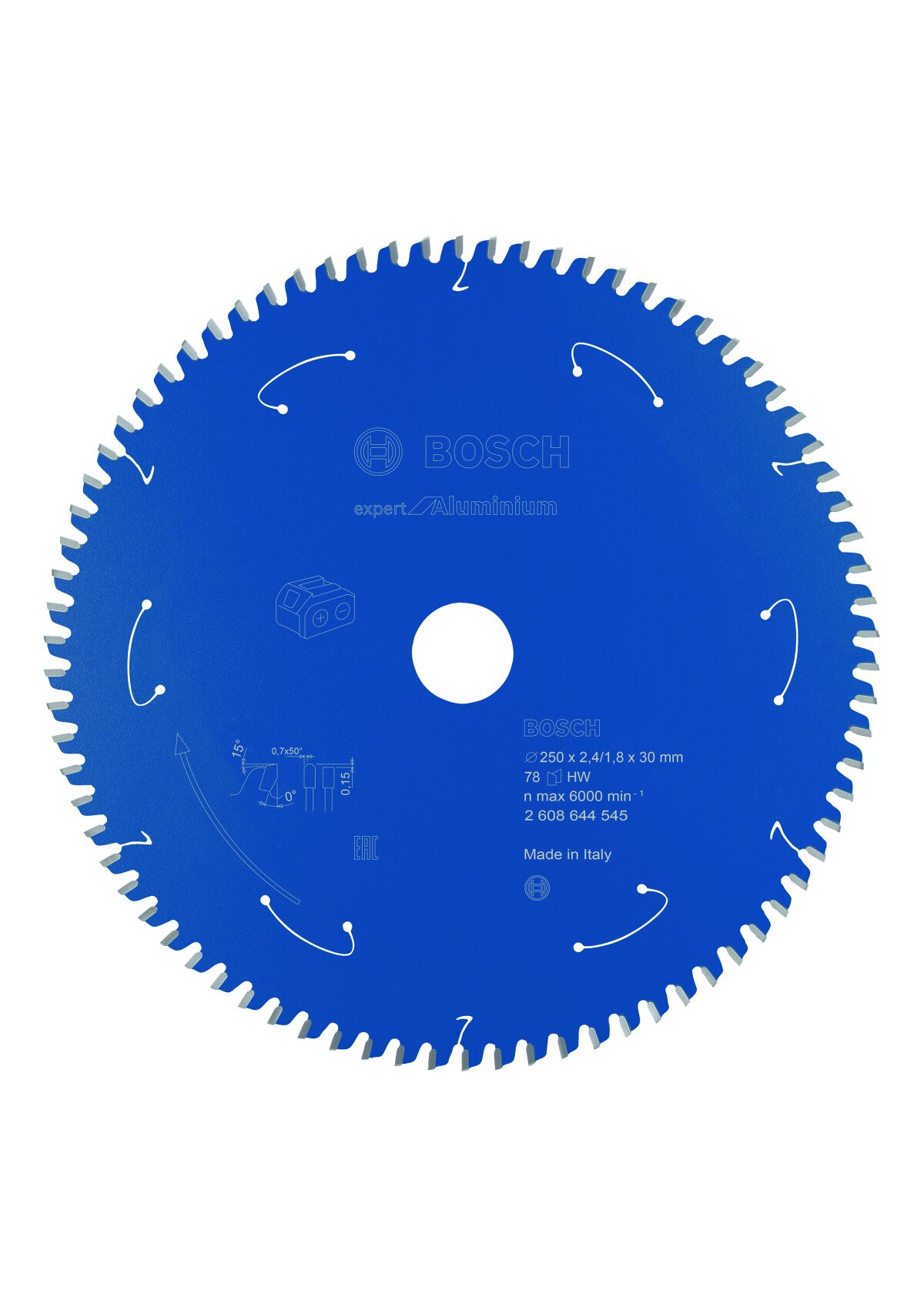 Bosch 2608644545 Expert For Aluminium Circular Saw Blade For Cordless Saws 250X2.4/1.8X30 T78 (1 Pack Of 1)