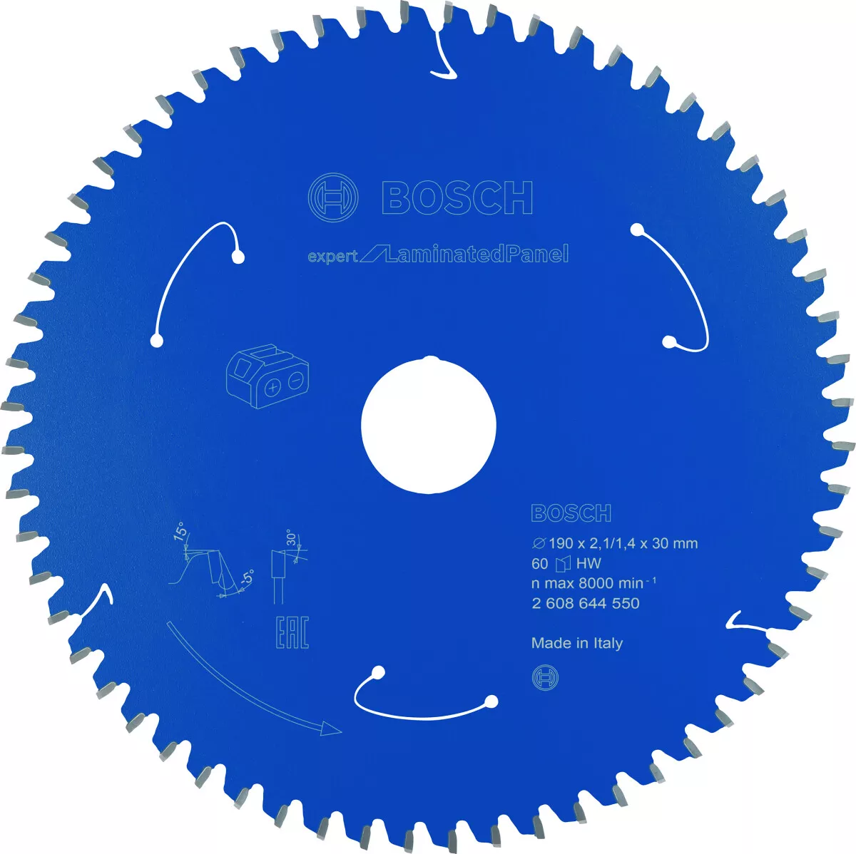 Bosch 2608644550 Expert For Laminated Panel Circular Saw Blade For Cordless Saws 190X2.1/1.4X30 T60 (1 Pack Of 1)