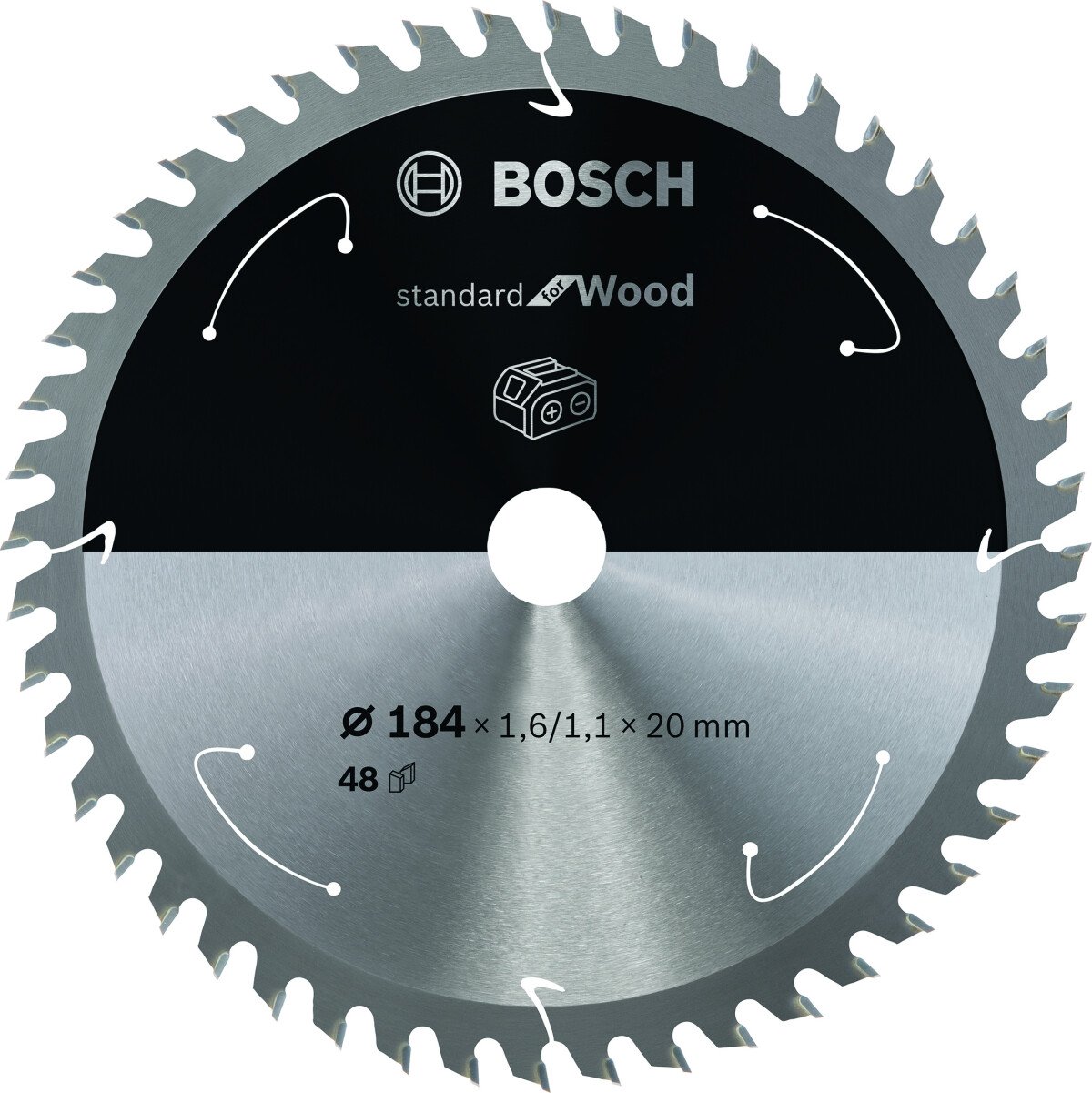 Bosch PRO 2608837703 Standard For Wood Circular Saw Blade For Cordless Saws 184X1.6/1.1X20 T48 (1 Pack Of 1)
