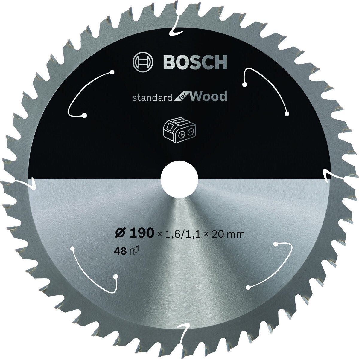 Bosch PRO 2608837705 Standard For Wood Circular Saw Blade For Cordless Saws 190X1.6/1.1X20 T48 (1 Pack Of 1)