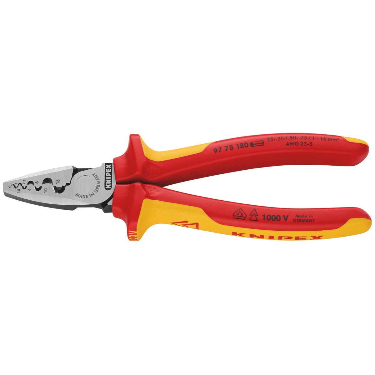 Knipex 97 78 180 SB 97 78 180 Sb Vde Insulated Crimping Pliers For End Sleeves, 180 Mm 26914