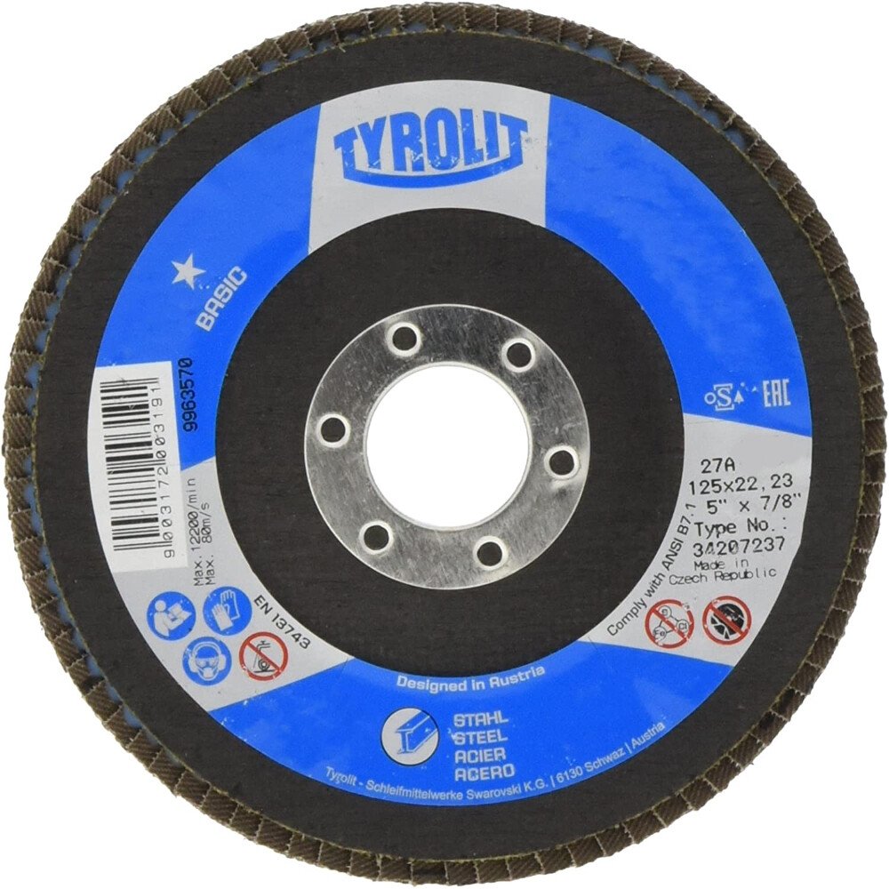 Tyrolit 27A 2IN1 125mm 40Grit Flap Discs for Steel and Stainless Steel (Pkt 10)
