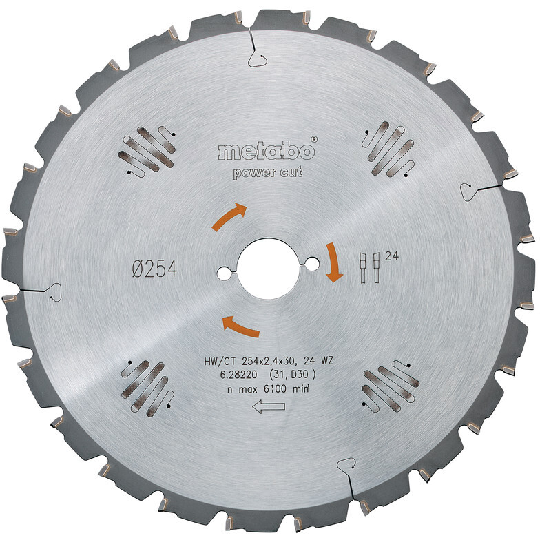 Metabo 628220000 254 x 30mm 24 Tooth (negative rake) Circular Saw Blade