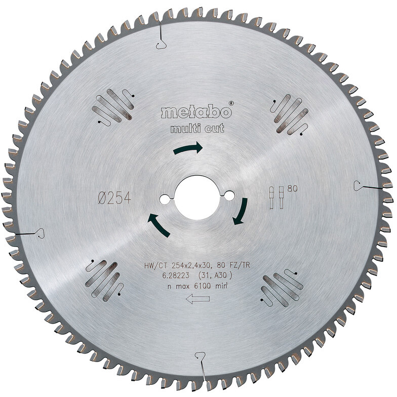 Metabo 628223000 254 x 30mm 80 Tooth Negative Rake Saw Blade from