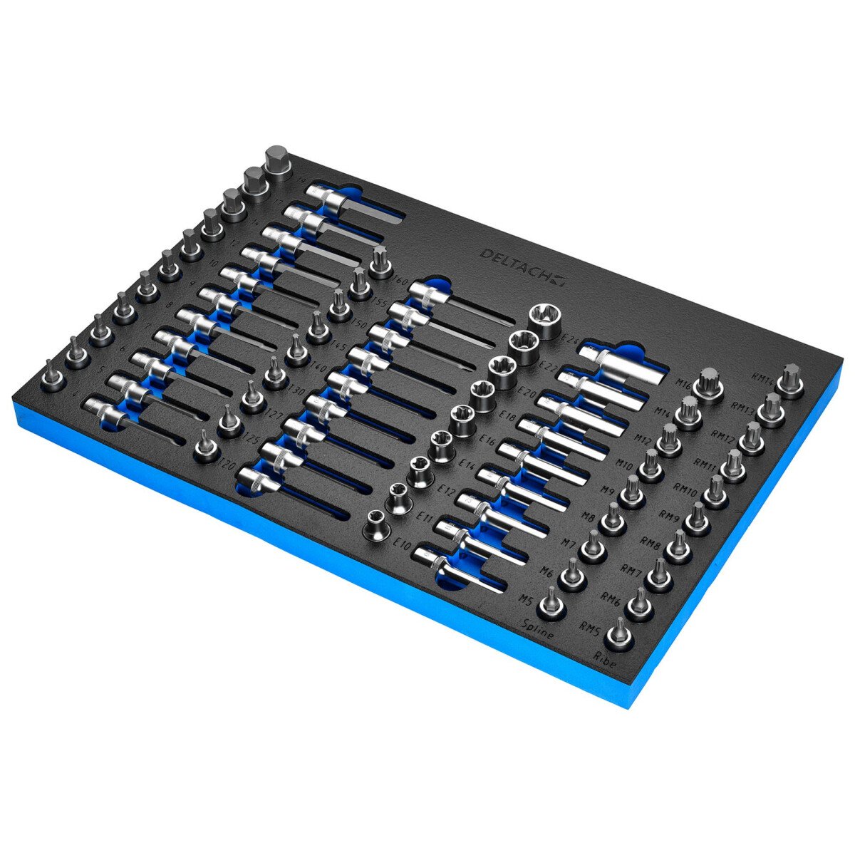 Draper 29449 DELTACH-561004 Bunker® Torx, Hexagon, E Torx, Multi Tooth/Spline, Ribe Socket Set, 1/2" Sq. Dr. In Eva Foam Inlay