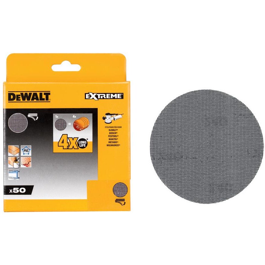 DeWalt DTM8575-QZ EXTREME Universal Abrasive Mesh ROS Sheet 150mm Dia 180G Pack x 50