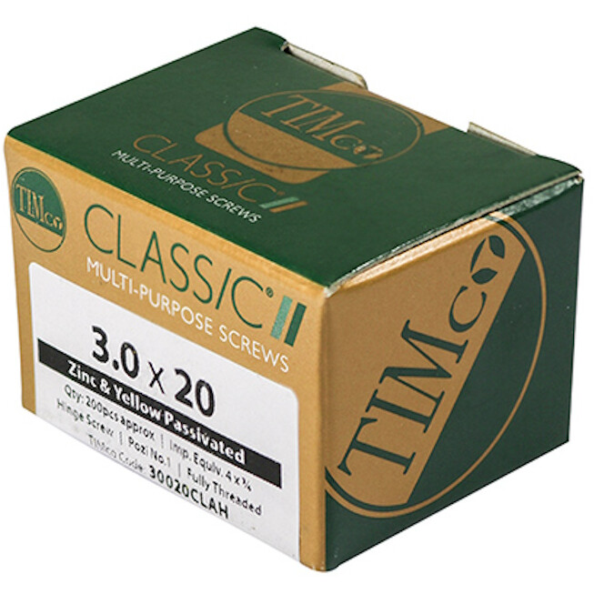 3.0mm x 20mm Classic Hinge Screw PZ1- ZYP (Box of 200) 30020CLAH Timco