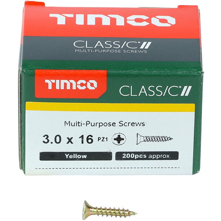 3.0mm x 16mm Classic Screw PZ1 CSK - ZYP (Box of 200) 30016CLAF Timco