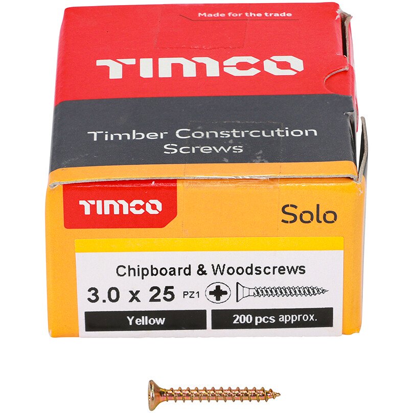 3.0mm x 25mm Solo Woodscrew PZ1 CSK - ZYP (Box of 200) 30025SOLOC Timco