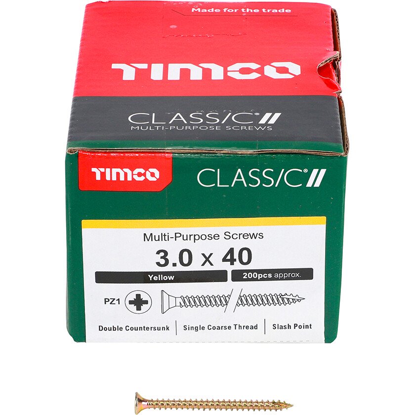 3.0mm x 40mm Classic Screw PZ1 CSK - ZYP (Box of 200) 30040CLAF Timco