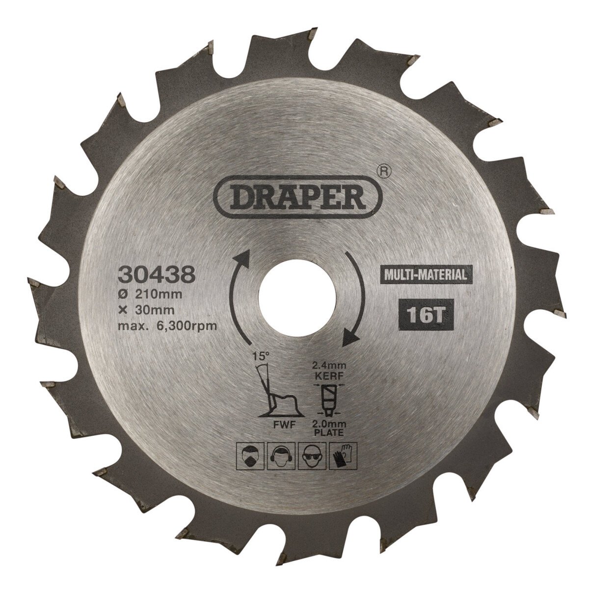 Draper 30438 SBM5 Tct Multi Purpose Circular Saw Blade, 210 X 30mm, 16 T