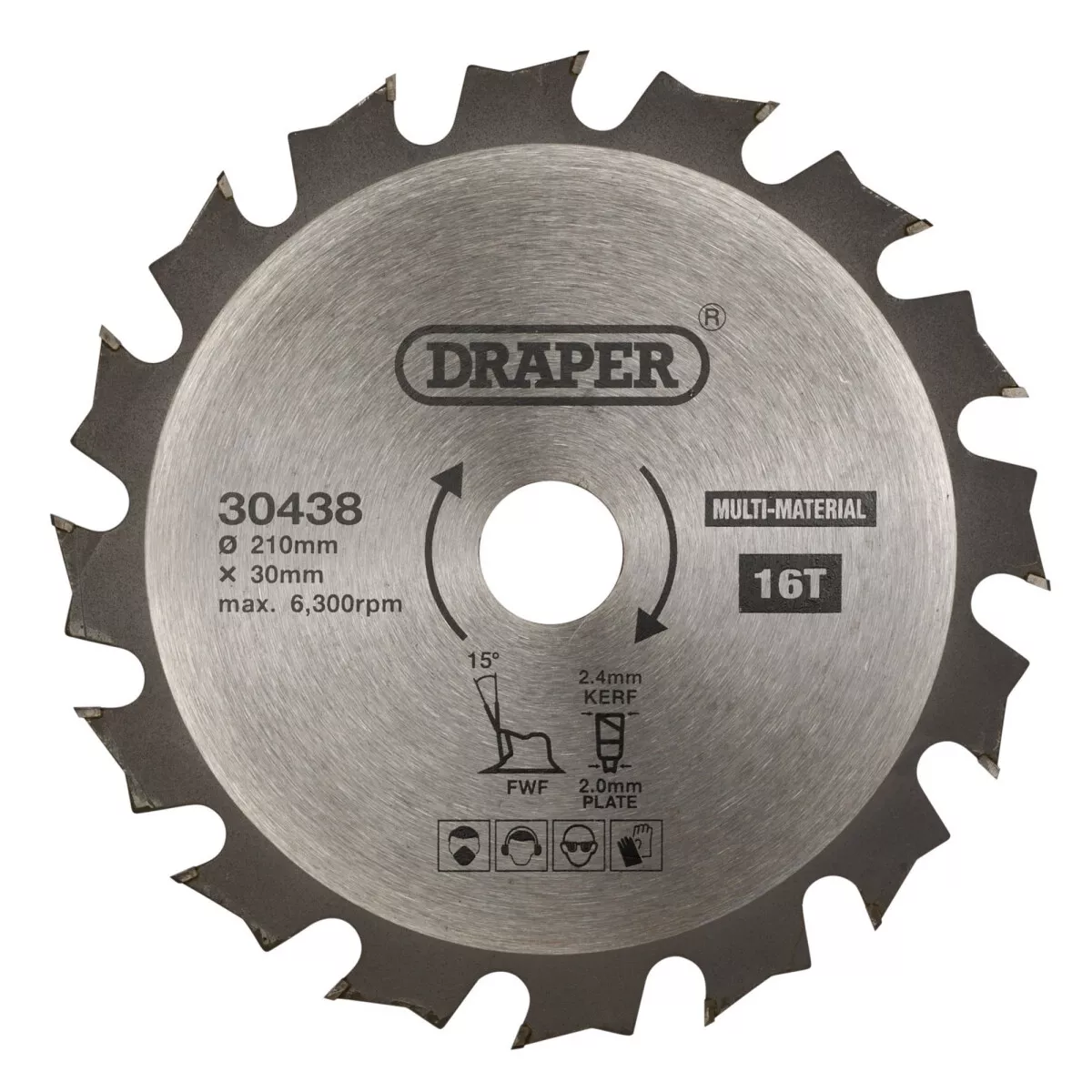 Draper 30438 SBM5 Tct Multi Purpose Circular Saw Blade, 210 X 30mm, 16 T