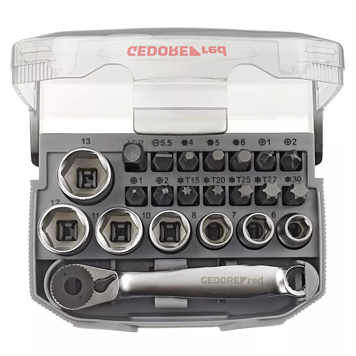 Gedore RED 3300026 1/4" Drive Compact Bit Ratchet Set with Adaptor 23 Piece