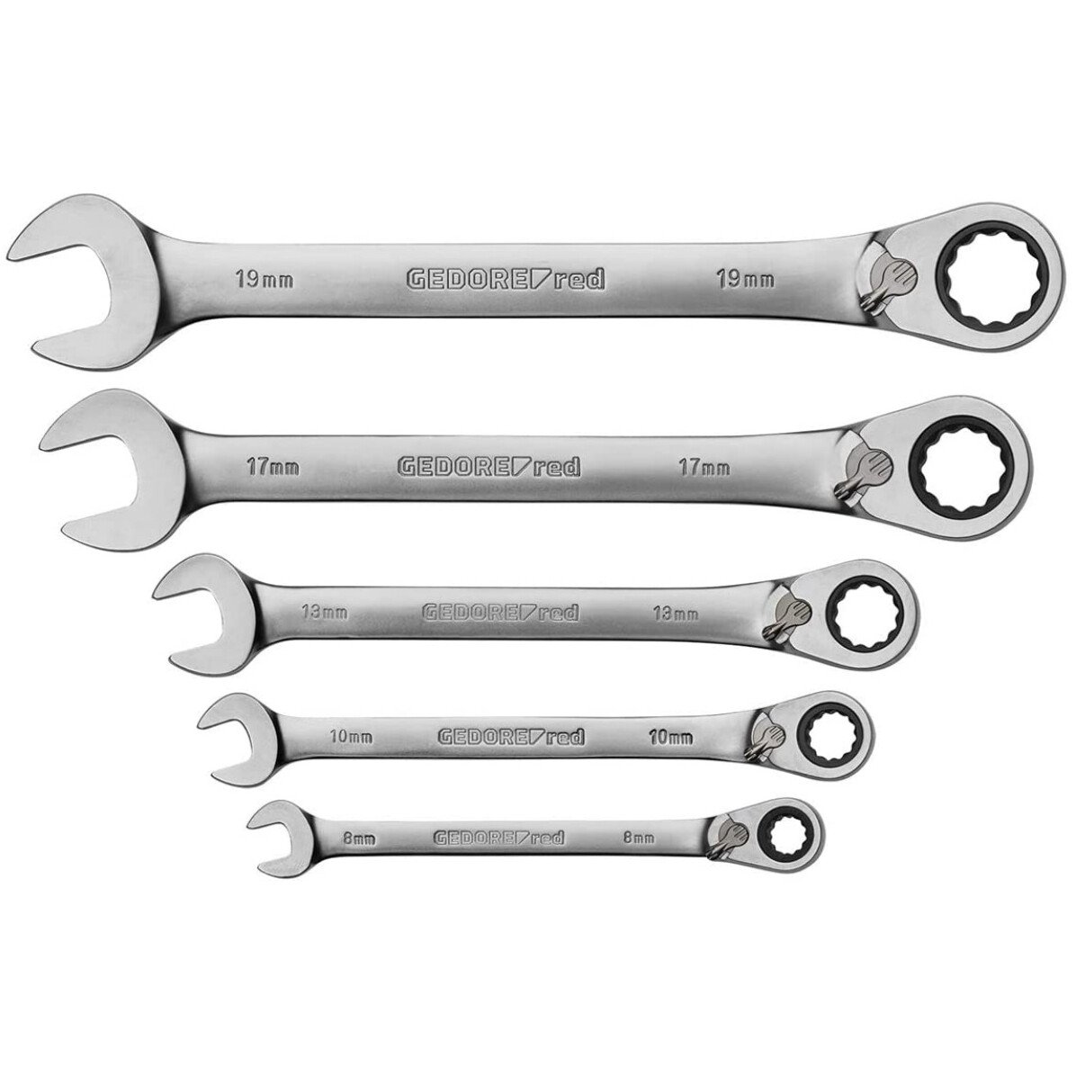 Gedore RED 3300872 Combination Reversible Ratchet Spanner Set 8-19mm 5 Piece