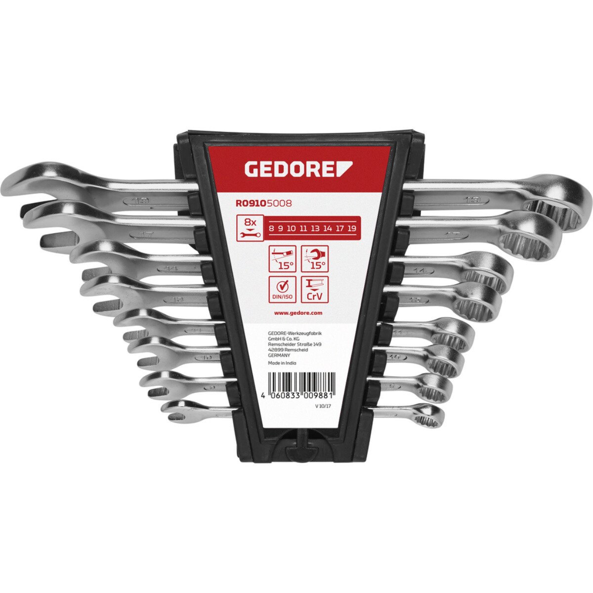 Gedore RED 3300988 Combination Spanner Set 9-19mm 8 Piece