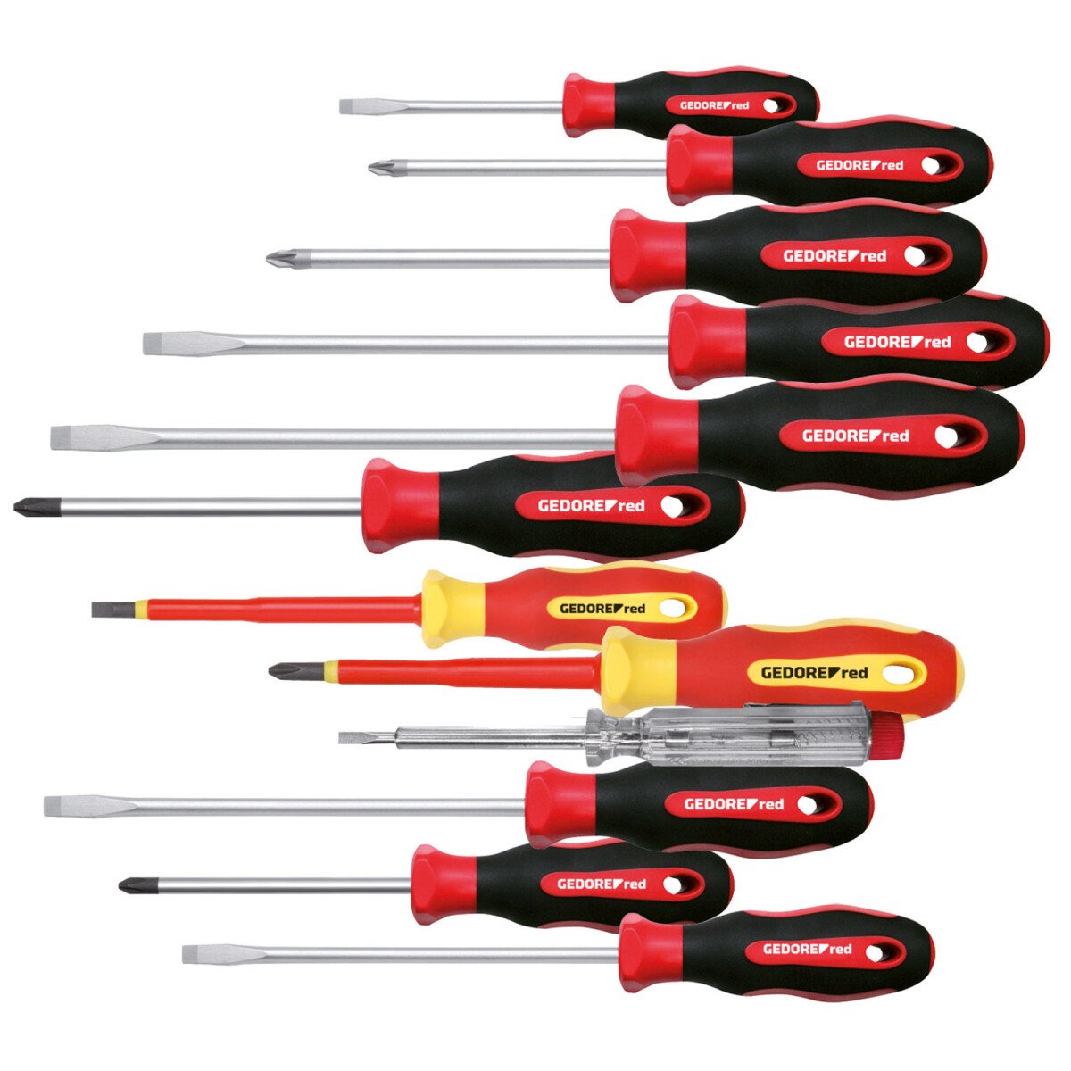 Gedore RED 3301273 Screwdriver Set PH, Pozi, Slotted and VDE 2C-Handle 12 Piece