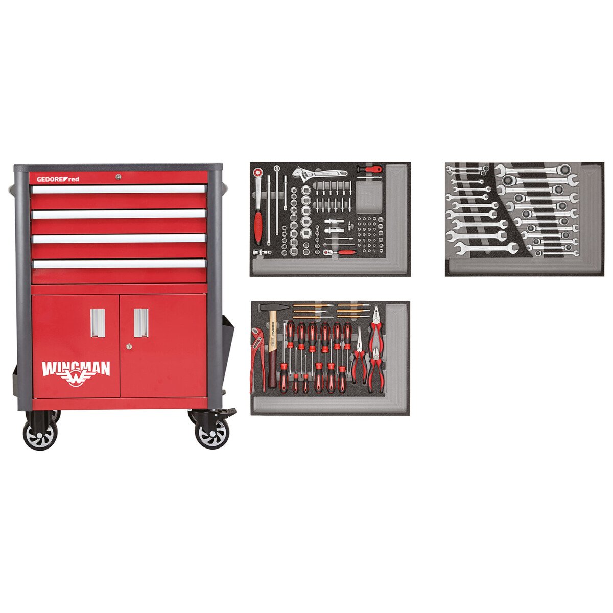 Gedore RED 3301689 Wingman Tool Trolley with Tool Set 129 Piece