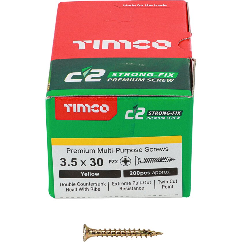 3.5mm x 30mm C2 Screw PZ2 CSK - ZYP (Box of 200) 35030C2 Timco