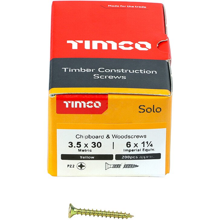 3.5mm x 30mm Solo Woodscrew PZ2 CSK - ZYP (Box of 200) 35030SOLOC Timco