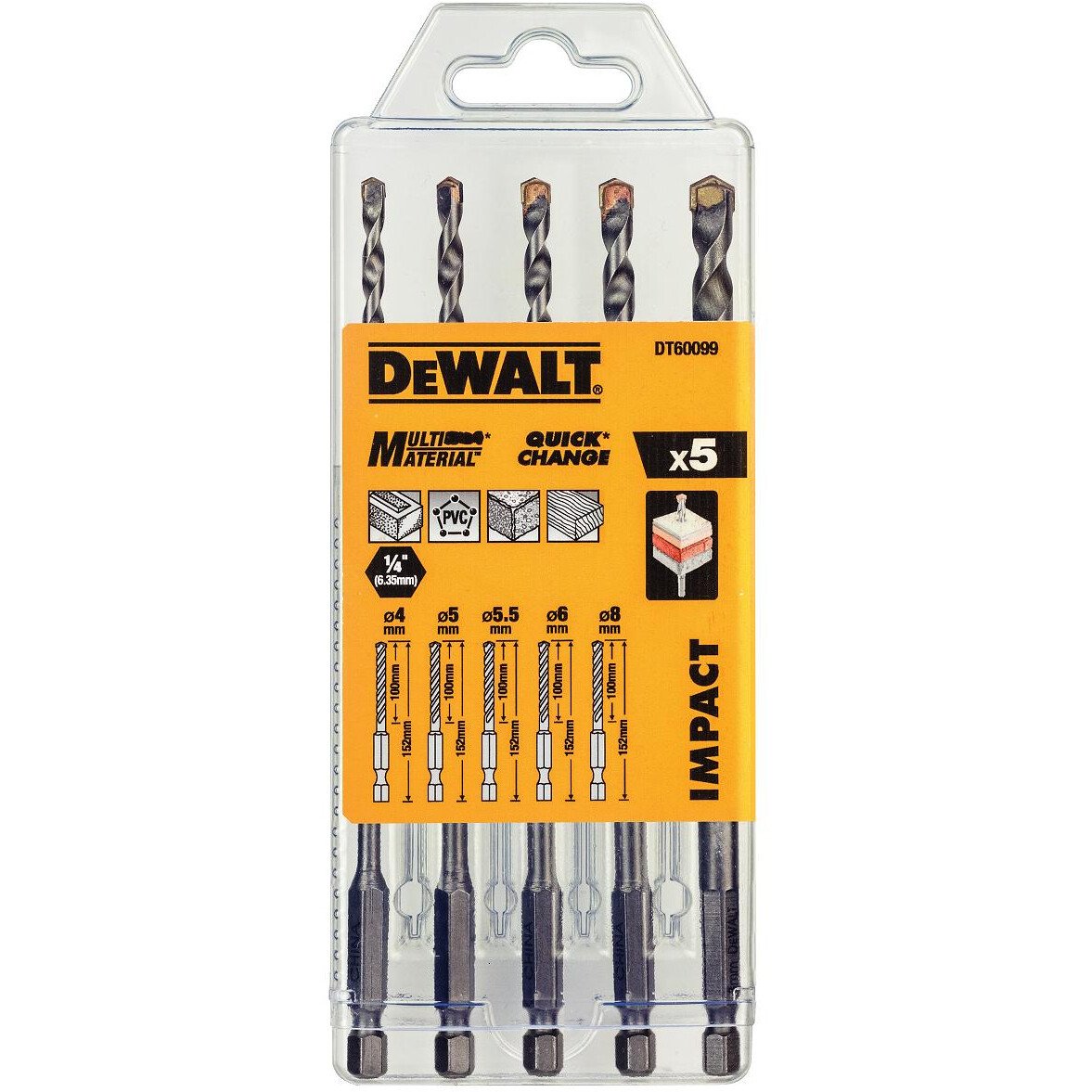 DeWalt DT60099 QZ Extreme Impact Masonry Drill Bit Set 5pc