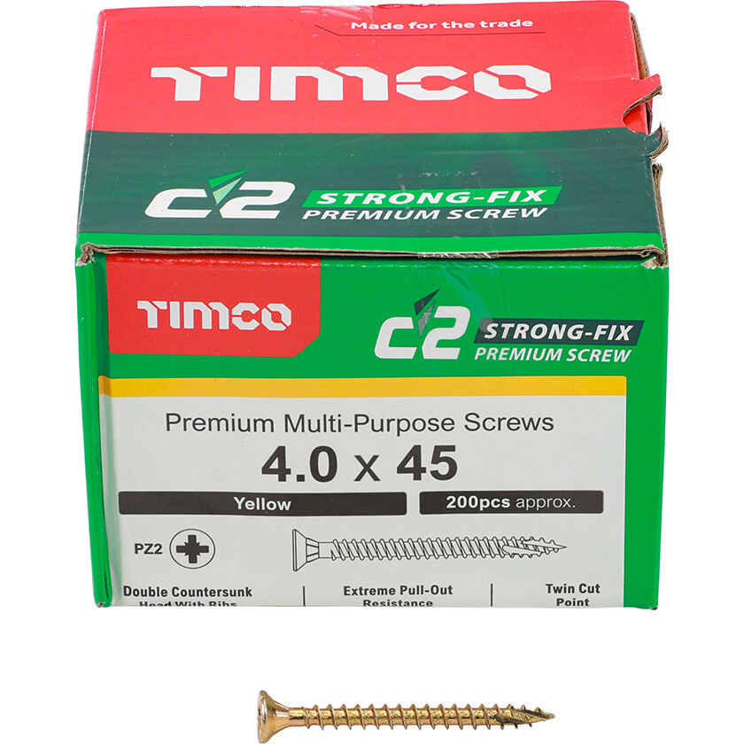 4.0mm x 45mm C2 Screw PZ2 CSK - ZYP (Box of 200) 40045C2 Timco