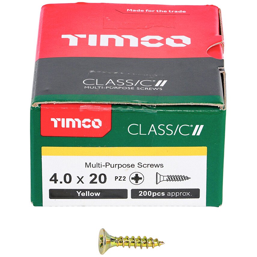 4.0mm x 20mm Classic Screw PZ2 CSK - ZYP (Box of 200) 40020CLAF Timco