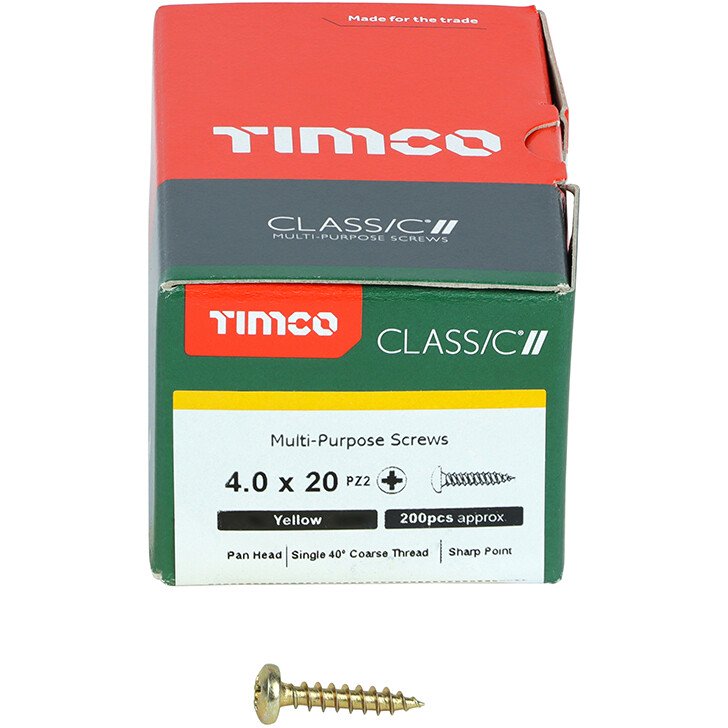 4.0mm x 20mm Classic Screw PZ2 PAN - ZYP (Box of 200) 40020CLAP Timco