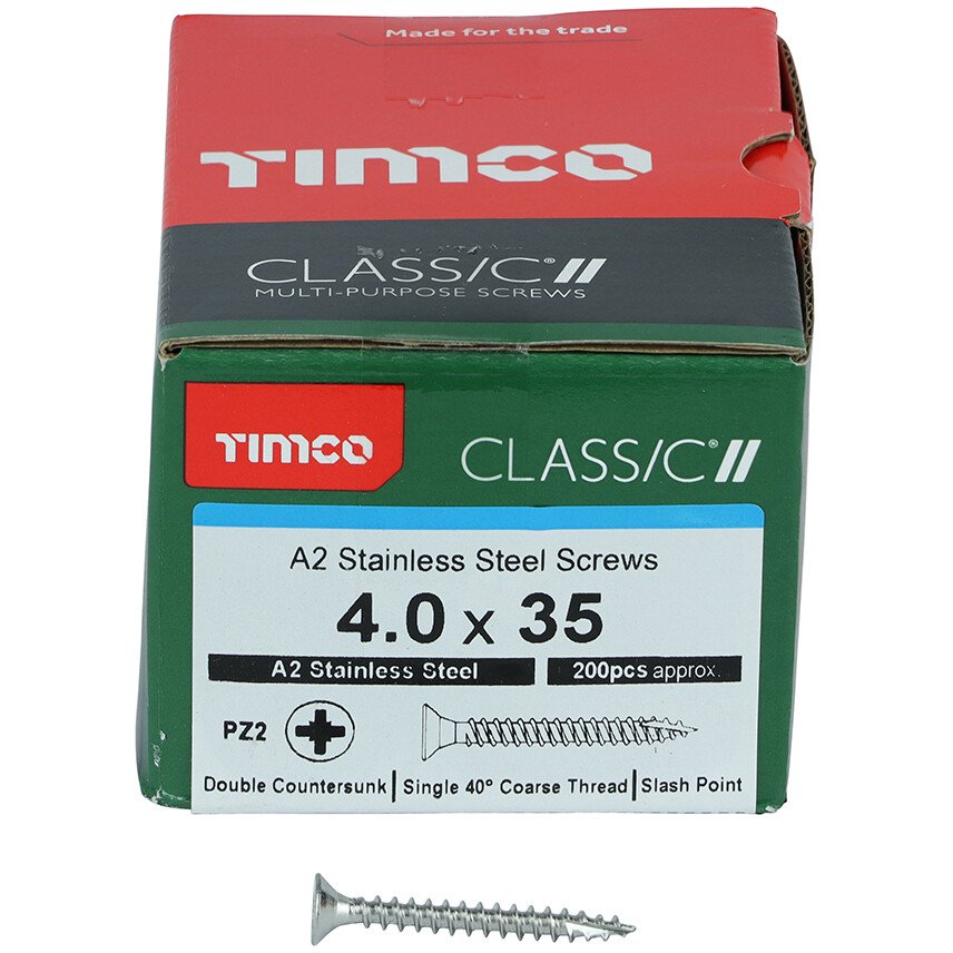 4.0mm x 35mm Classic Screw PZ2 CSK - A2 S/S (Box of 200) 40035CLASS Timco