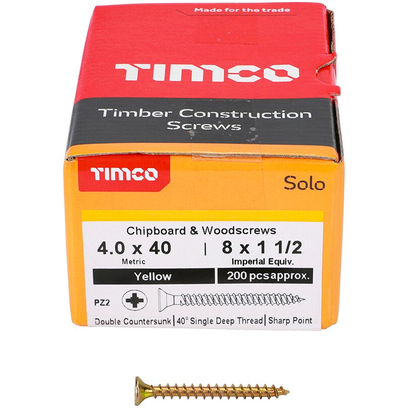 4.0mm x 40mm Solo Woodscrew PZ2 CSK - ZYP (Box of 200) 40040SOLOC Timco