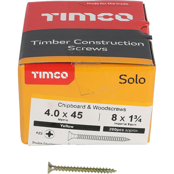 4.0mm x 45mm Solo Woodscrew PZ2 CSK - ZYP (Box of 200) 40045SOLOC Timco