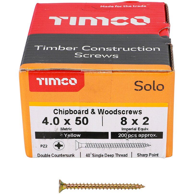 4.0mm x 50mm Solo Woodscrew PZ2 CSK - ZYP (Box of 200) 40050SOLOC Timco