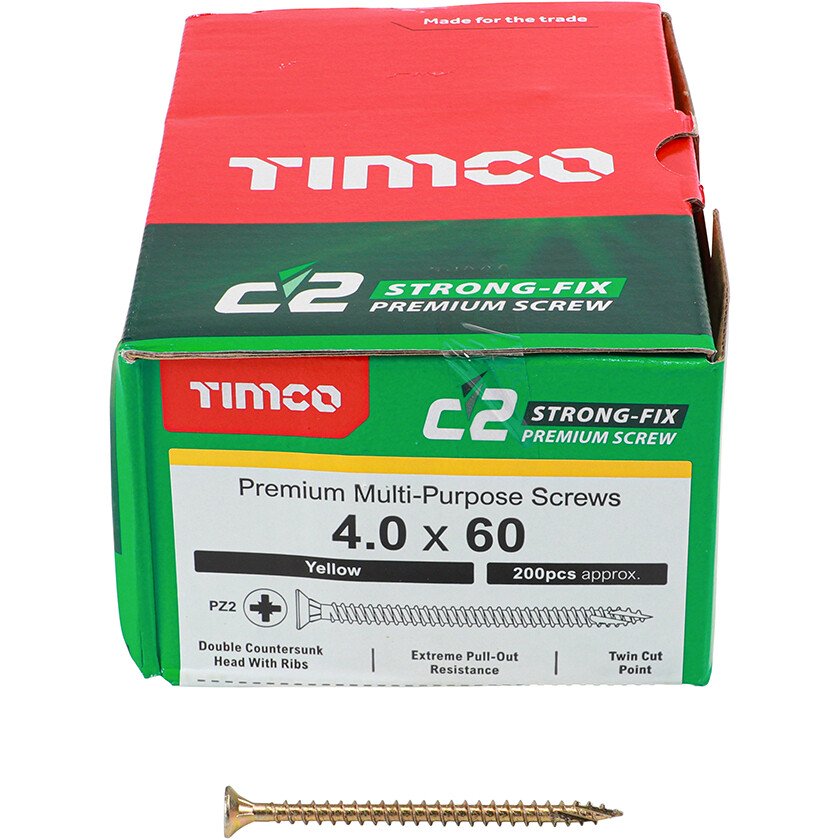 4.0mm x 60mm C2 Screw PZ2 CSK - ZYP (Box of 200) 40060C2 Timco